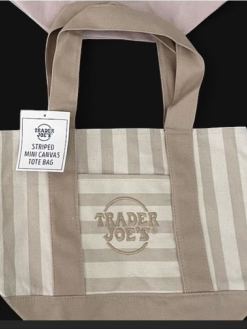 Trader Joe's Beige Striped Canvas Tote Bag